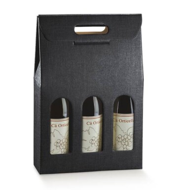 Bottle Carrier black with three wine bottles