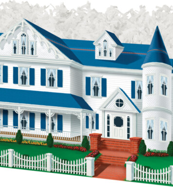 Folding Gift Box with a blue and white house