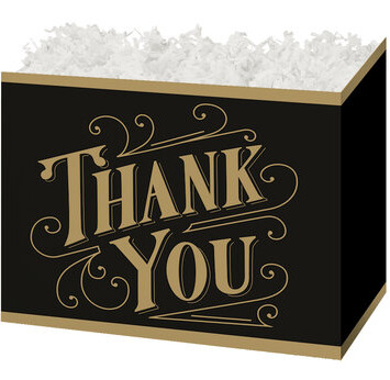 Black Folding Gift Box with gold writing Thank You and gold trim