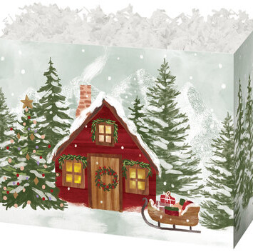 Folding Gift Box with Christmas cottage on it