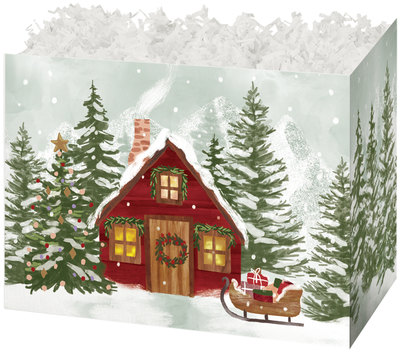 Folding Gift Box with Christmas cottage on it