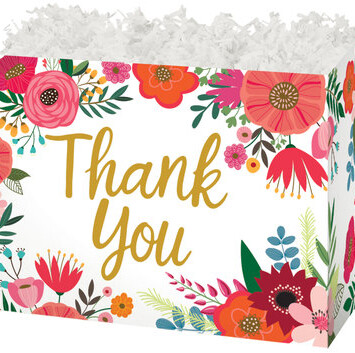 Folding gift Box with colourful flowers and the words Thank You